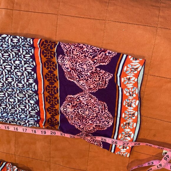 Beachlunchlounge Purple/Blue Wide-Leg Patterned Boho Elastic Waist Women's Pants - Picture 8 of 9